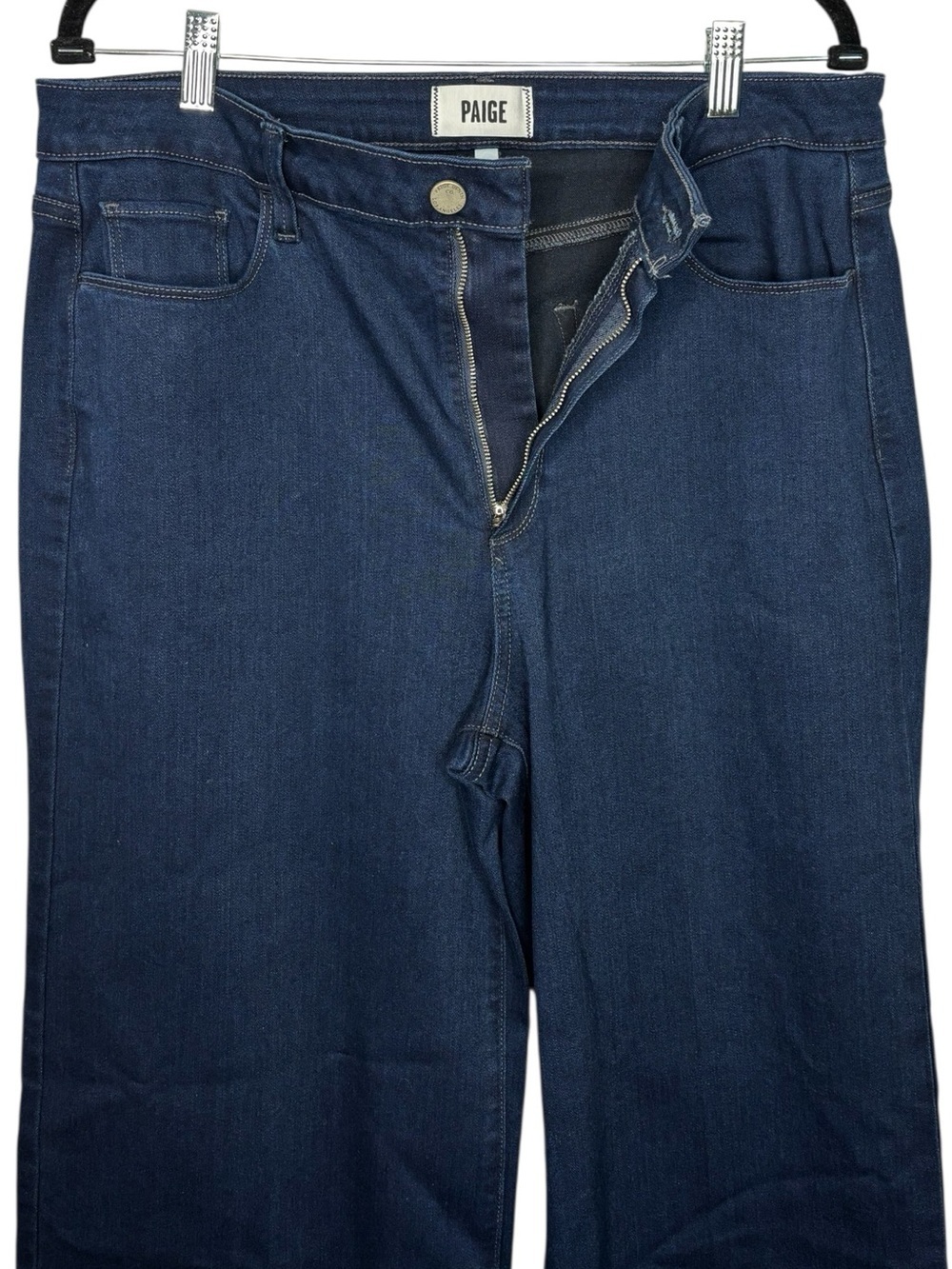 Paige Genesee Wide Leg Crop Jeans High Rise Dark Wash Elvira Size 32 Stretch - Picture 7 of 15